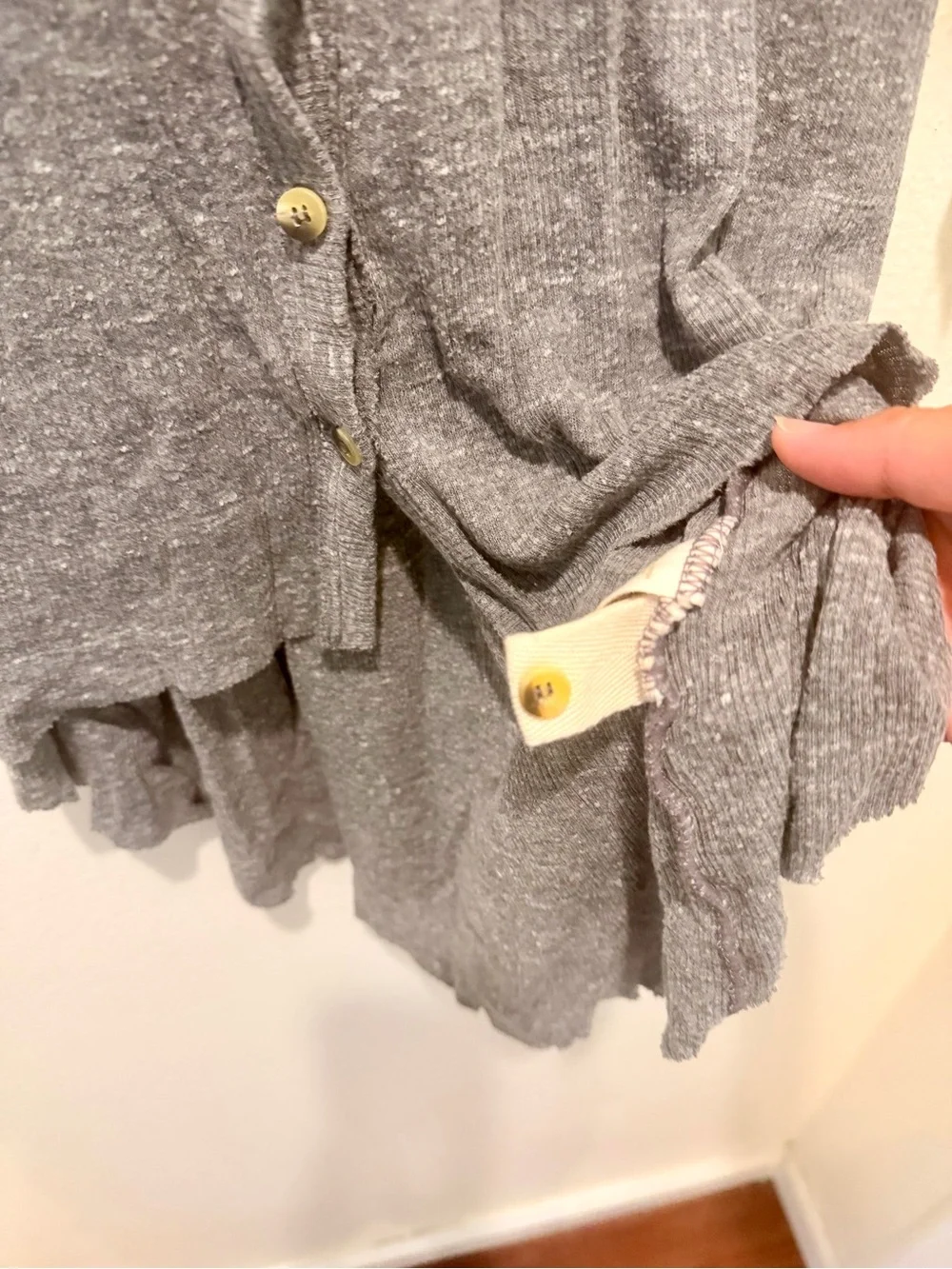 Free People Long Sleeve V-Neck Gray Knit Dress/Cardigan with Button Front